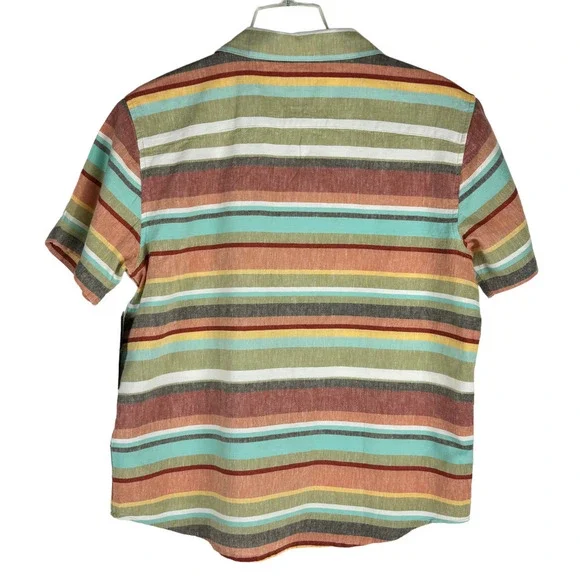 RVCA Riviera Boys Button Up Shirt Sz M Short Sleeve Pocket Striped Logo Colorful - Picture 4 of 13